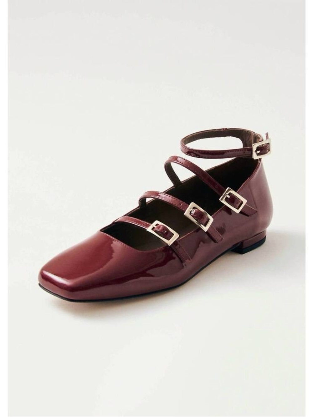 ALOHAS Burgundy Patent Multi-Strap Square Toe Flat